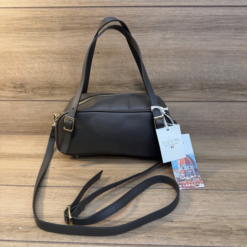 Isadora Italian Leather Belted East West Convertible Satchel Bag Olive Green NWT